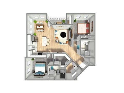 Floor plan for 2 beds, 2 baths, 1201 sqft
